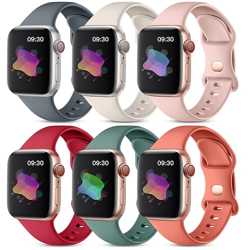 6er Pack Sportarmband Kompatibel mit Apple Watch Armband 38mm 40mm 41mm 42mm 44mm 45mm 49mm Damen Herren Wasserfest Weiches Silikon Ersatzarmband für iwatch Serie Ultra 8 7 6 5 4 3 2 1 SE Image