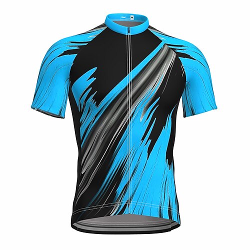 Herren Radtrikot Geometrisch Kurzarm Fahhrad Trikot Oberteil mit 3 Gesäßtaschen Mountainbike MTB Straßenradsport Schnelltrocknend Reflektierende Streifen Rückentasche Feuchtigkeitsableitend Sport Image