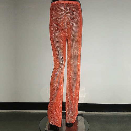 Metallisch Glitzern Hose Transparente Mesh-Strass-Abdeckung Disco Einfarbig Kostüm Damen Party Club Pride Parade Erwachsene Hose Image