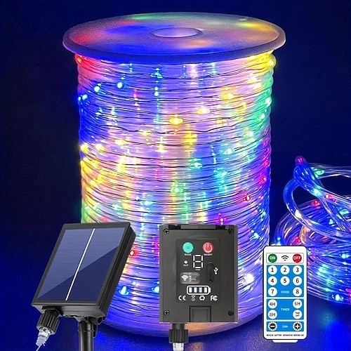 Solar-Lichterkette für draußen, wasserdicht, mit Fernbedienung, 50 m, 500 LEDs/100 m, 1000 LEDs, 8 Modi, extra lange Lichterkette mit Timer, Solarschlauch, geeignet für Garten, Terrasse, Innenhof Image