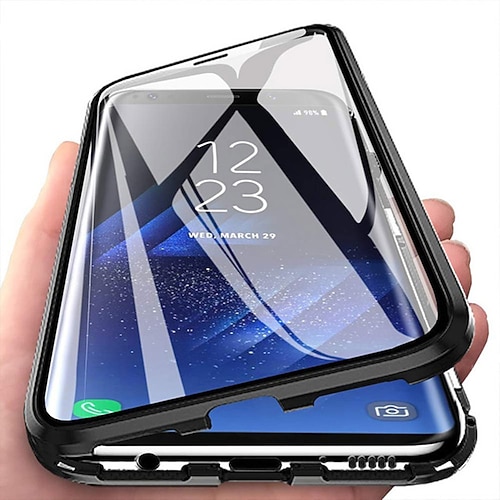 Handy Hülle Handyhüllen Für Samsung Galaxy S25 S24 S23 S22 S21 Ultra Plus S20 A32 Ganzkörperhülle Magnetische Adsorption mit Displayschutz Magnetisch Beidseitig Transparent Gehärtetes Glas Metall Image