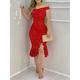 damen partykleid etuikleid knielanges kleid rot sternenhimmel dunkelblau sternenhimmel blau rot schwarz ärmellos elch rüsche schlitz frühling sommer schulterfrei elegant formell modern party