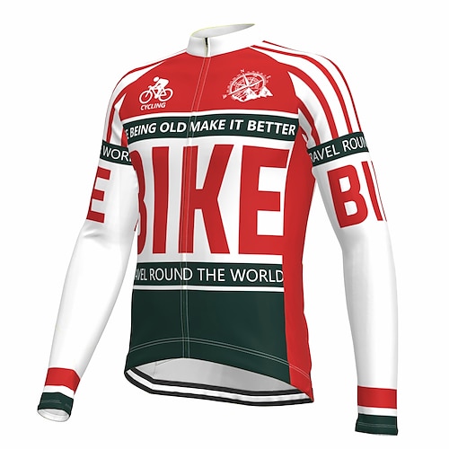 Herren Radtrikot Geometrisch Langarm Fahhrad Trikot Oberteil mit 3 Gesäßtaschen Mountainbike MTB Straßenradsport Schnelltrocknend Reflektierende Streifen Rückentasche Feuchtigkeitsableitend Sport Image