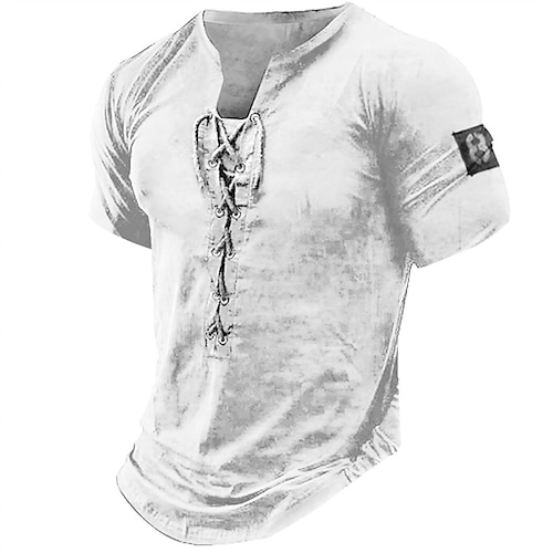 Herren Henley Shirt Tee Graphic Zahl Henley Bekleidung 3D-Druck Täglich Sport Kurzarm mit Schnürung Bedruckt Modisch Stilvoll Vintage Brautkleider schlicht Image