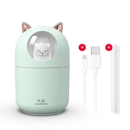 USB-Mini-Duft-Luftbefeuchter mit niedlicher Katze, geeignet für den Haushalt, kühler Nebel mit einstellbarem Nebelmodus, 300-ml-Wassertank, wasserlose automatische Abschaltung, für Schlafzimmer, Image