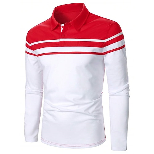 Herren Poloshirt Golfhemd Casual Festtage Kargen Klassisch Langarm Modisch Basic Farbblock Taste Sommer Regular Fit Marineblau Schwarz Rote Dunkelmarine Poloshirt Image