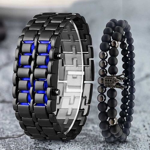 Armbanduhren für Männer Lava Eisen Samurai Metallarmband Lava Uhr LED digitale Uhr Geschenke für männliche Jungen Sport Kreative Uhr