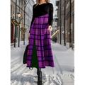 Damen Kariertes Kleid Casual kleid Winter Kleid Plaid Rüschen Patchwork Rundhalsausschnitt kleid lang Täglich Urlaub Langarm Herbst Winter