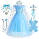 Frozen Prinzessin Märchen Elsa Kleid Austattungen Blumenmädchen Kleid Mädchen Film Cosplay Kuschelig Blau (ärmellos) Blau (lange Ärmel) Hochzeit kleid hochzeitsgast Kleid Handschuhe Halsketten