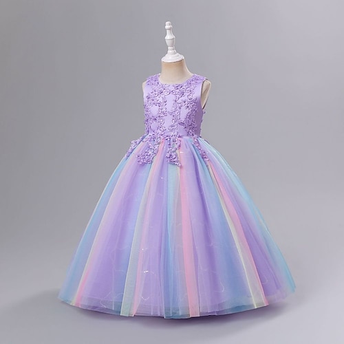 Kinder Mädchenkleid Blumen einfarbig A-Linienkleid Aufführung Hochzeit Party Rüschen Mesh Rosa Hellblau Weiß Maxi Ärmellos Niedlich Prinzessinnenkleider Sommer Herbst Normale Passform 3-12 Jahre Image