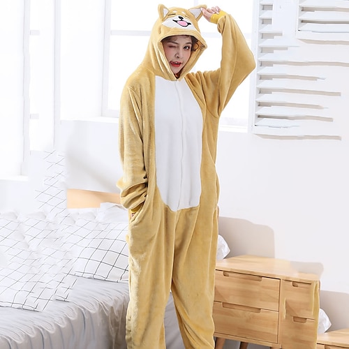 Karnevalskostüm Tier Hund Zeichentrick Karneval Kigurumi-Pyjamas Ausgefallene Kostüme Onesie-Kostüm Warm Lustiges Kostüm Bequem Erwachsene Unisex Männer und Frauen Halloween Karneval Leistung Party