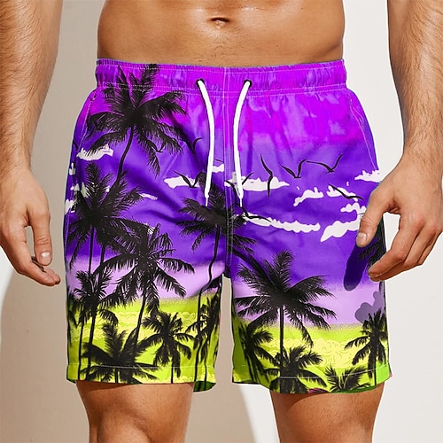 Herren Grafik Kokospalme Badeshorts Boardshorts Badehosen Mittlere Taille Streetwear Hawaiianisch Boho Lässig Täglich Ferien Kordelzug mit Mesh-Futter Elastischer Bund Designer Bekleidung Image