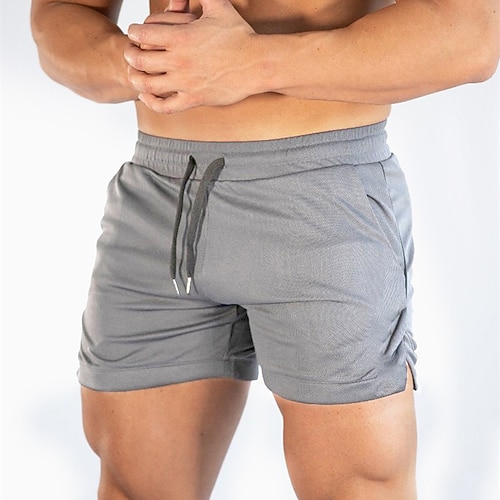 Herren Shorts Kurze Hosen Sport Ausgehen Wochenende Laufen Bequem Kordelzug Elastische Taille Glatt Knielänge Gymnastik Sportkleidung Meerblau Weinrot Mikro-elastisch Image