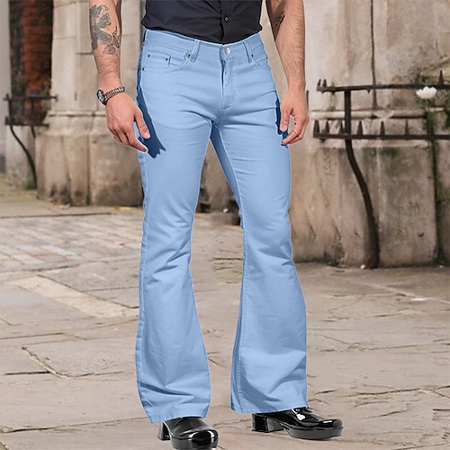 Herren Schlaghosen Schlaghose Freizeithose Knöpfe Leicht Einfach Komfort Atmungsaktiv Lässig Ferien Disco-Lichter Mode Klassicher Stil Schwarz Weiß Image