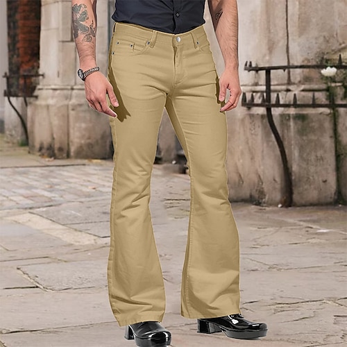 Herren Schlaghosen Schlaghose Freizeithose Knöpfe Leicht Einfach Komfort Atmungsaktiv Lässig Ferien Disco-Lichter Mode Klassicher Stil Schwarz Weiß Image