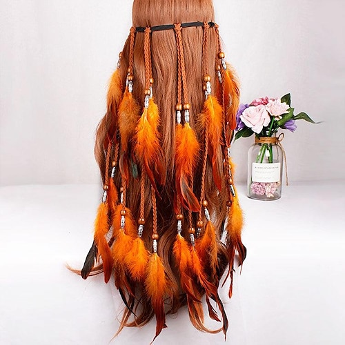 Feder-Haarband im Boho-Stil, Pfauenfeder-Kopfband, indische handgewebte Feder-Kopfbedeckung, Haar-Accessoires Image