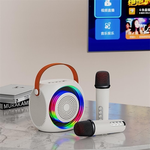Mini Karaoke Maschine Tragbarer Bluetooth Karaoke Lautsprecher mit 2 kabellosen Mikrofonen und LED-Lichtern für Zuhause Party Geburtstag Valentinstagsgeschenke Image
