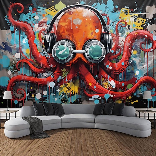 Graffiti-Monster-Oktopus-Hängeteppich, Wandkunst, großer Wandteppich, Wanddekoration, Fotografie, Hintergrund, Decke, Vorhang, Zuhause, Schlafzimmer, Wohnzimmer, Dekoration Image