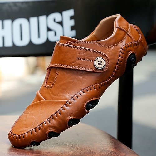 Herren-Loafer aus Kunstleder zum Hineinschlüpfen mit rutschfester Sohle, handgenähte Mokassins für Spaziergänge im Freien, Reisen und den Alltag Image