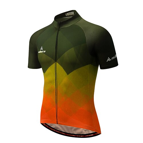 Herren Radtrikot Farbverlauf Gemustert Kurzarm Fahhrad Trikot Oberteil mit 3 Gesäßtaschen Mountainbike MTB Straßenradsport Schnelltrocknend Atmungsaktivität Reflektierende Streifen Rückentasche Sport Image