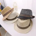 Summer Beach Kids cappello di paglia Jazz Panama Baby Boy Mesh cappelli da sole tinta unita fedora