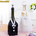 2 pz/set Wedding Wine Bottle Cover velo da sposa papillon velo da sposa festa di nozze tostatura