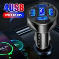 Caricabatteria per telefono per auto 4 porte USB Adattatore per accendisigari a ricarica rapida Caricabatterie per telefono con display digitale per Iphone Xiaomi Samsung
