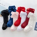 Calzini alti al ginocchio per neonate invernali calzini in cotone per bambini con fiocco grande