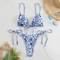 Sexy stampa floreale micro bikini in porcellana blu e bianca bikini costumi da bagno costume da