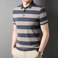 Polo da uomo estiva con maniche corte Business Stripes stampa Casual top moda abbigliamento sportivo