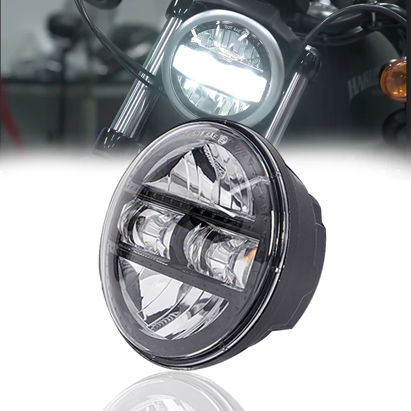 Faro LED rotondo da 5.75 "pollici con anello Halo bianco DRL nero/cromato per Honda Shadow VT 600 700 750 1100 VTX 1300 1800