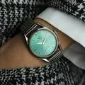 Fashion Luxury Shanghai Mechanical Watch Diamond Brand Green Dial Waterproof Stainless Steel Leather