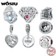 WOSTU Mother Day 925 Sterling Silver Hollow Supermom Charm Mom & Daugther Beads Family Home Pendant