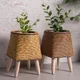 Boho Plant Stand Basket Flower Shelf Succulent Plants Woven Planter Imitation Rattan Flower Stand