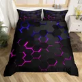 3D Geometric Duvet Cover Set Full Size Geometry Bedding Sets Honeycomb Hexagon with Pink Blue Neon