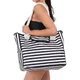 Casual Striped Canvas Bag For Women Large Capacity Shoulder Bag Daily Shopping Totes Student Bookbag