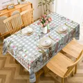 Easter Rectangle Tablecloth Grey Plaid Bunny Eggs Tulip Flower Pattern Easter Decor Outdoor