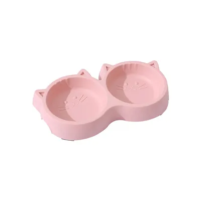 Pet Supplies Pet Cat Double Bowl Material Cartoon Cat Face Shape Food Water Feeding Bowl Non-slip