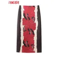 Tangada 2024 Women Vintage Flower Print Midi Skirt Zipper Ladies Chic Pencil Skirts BE474