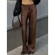 Pantaloni da donna in raso marrone allentato Casual Clacive pantaloni eleganti a vita media a figura