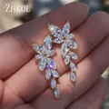 ZAKOL Fashion Leaf Zircon Drop Earrings for Women White Gold Color Marquise Crystal Bridal Earring