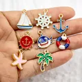 10PCS Ocean Fashion Alloy Enamel Pendant Charm Shark Anchor Sailing Life Ring DIY Necklace Earrings