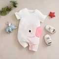 Baby Boys And Girls Newborn Children's Clothing Cute Cartoon Pink Elephant Comfortable Cotton Short