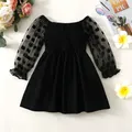 1-6 Year Baby Girl Fashion Off the Shoulder Black Mesh Long Sleeved Dress for Spring&Autumn Party