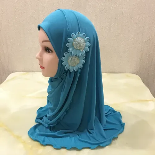 H081 beautiful small girl hijab with flowers cute hijab hats women's caps can fit 2-6 years old girls