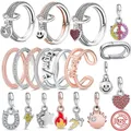 New 925 Silver Rings Styling Two-ring Connector Links Mini Charms Fit Original Pandora Me Rings