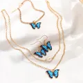 17KM Gold Color Chain Necklace Earrings Blue Butterfly for Women Girls Fashion Minimalist Bracelet