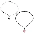 Heart Natural Stone Necklace Woven Rope Chain Choker for Women Girl Unisex Necklace Gemstone-Jewelry