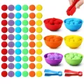 Children Counting and Sorting Toys Set 60 Pom poms 6 Rainbow Colors Plastic Bowls with 2 Tweezers