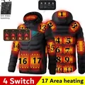 Men Winter Warm USB 17 Areas Heating Jackets Smart Thermostat Pure Color Hooded Heated Clothing
